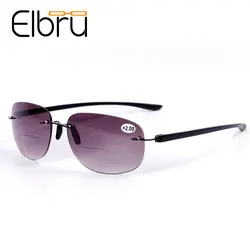 Elbru металлические двухфокусные солнцезащитные очки для чтения глаз для женщин и мужчин бескаркасные солнцезащитные очки с защитой от