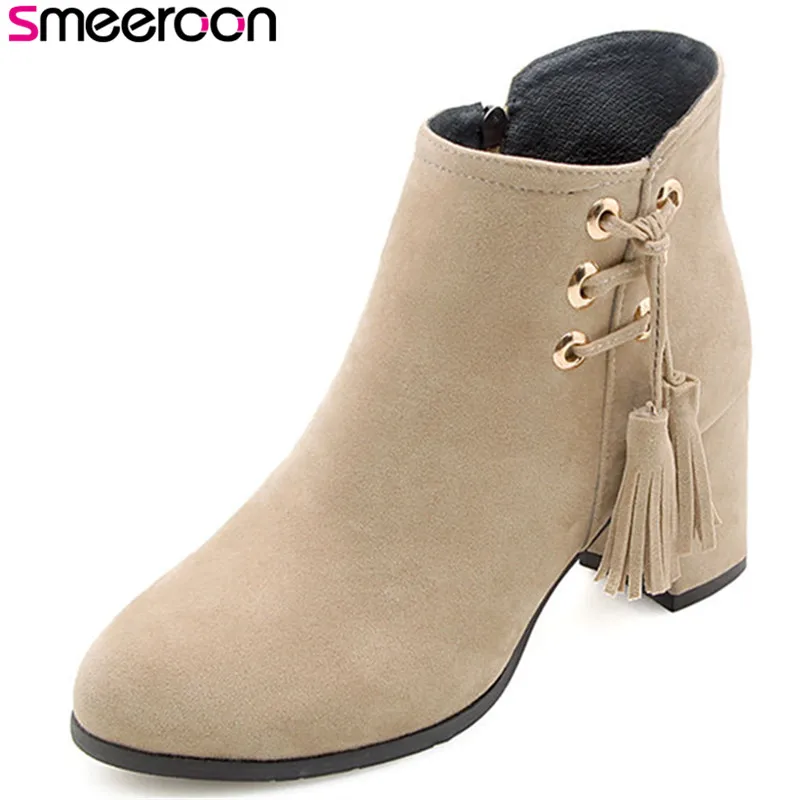 

Smeeroon popular women boots round toe zip ankle boots for women autumn winter boots high heels prom shoes big size 34-43