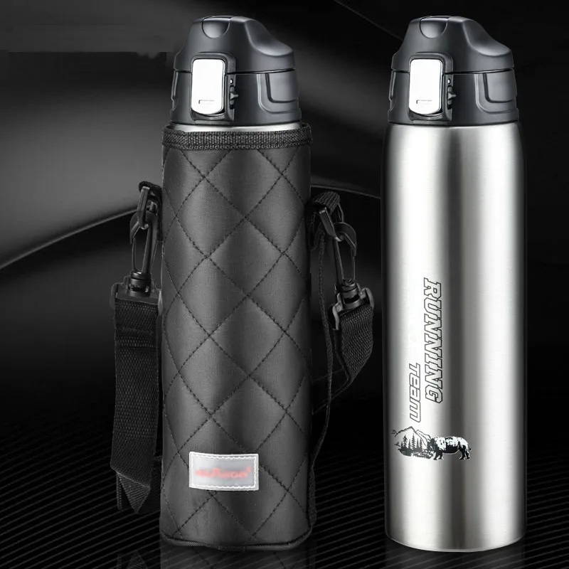 1000ml thermos Stainless Steel thermo bottle safe lock thermoses vaccum bottle with portable bag