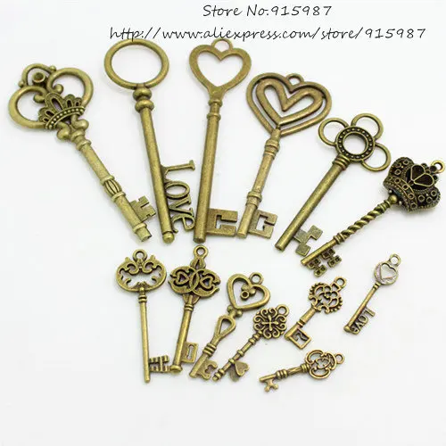 

Sweet Bell 13-25 pattern Mixed 100g Assorted key Charms Pendants key Metal Alloy Pandent Color Antique Bronze Diy D0674