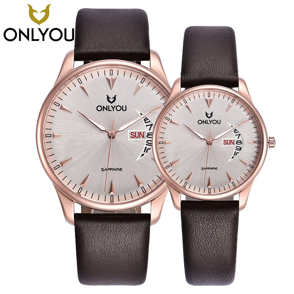 

ONLYOU Lovers Watch Men Women Quartz Watches Retro Design Real Leather Band Couple Dress Calendar Waterproof Gift Wristwatches