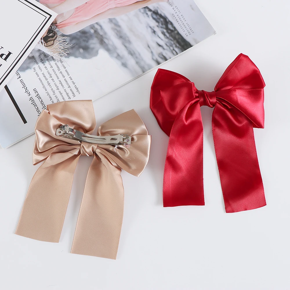 2018 Sweet Big Bow Satin Hairbands Large Ribbon Women Girls Hair Clip ...