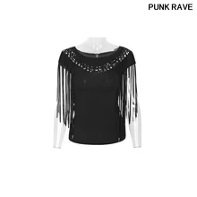 Популярная Черная Женская хлопковая футболка с коротким рукавом Рок Мода кисточкой выдалбливают Marvel трикотажные топы футболки панк Рейв PT-066