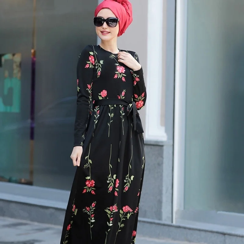 Мусульманское платье мусульманский Для женщин модная Роза мусульманское длинное платье, Роба Платья Туника Jubah Ближний Восток Рамадан Арабский исламский