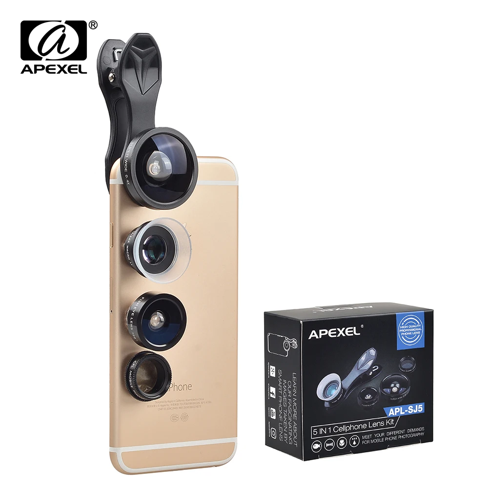 APEXEL Clip on Phone Lens Fisheye Lens +12X Macro +24X Macro Lens wide