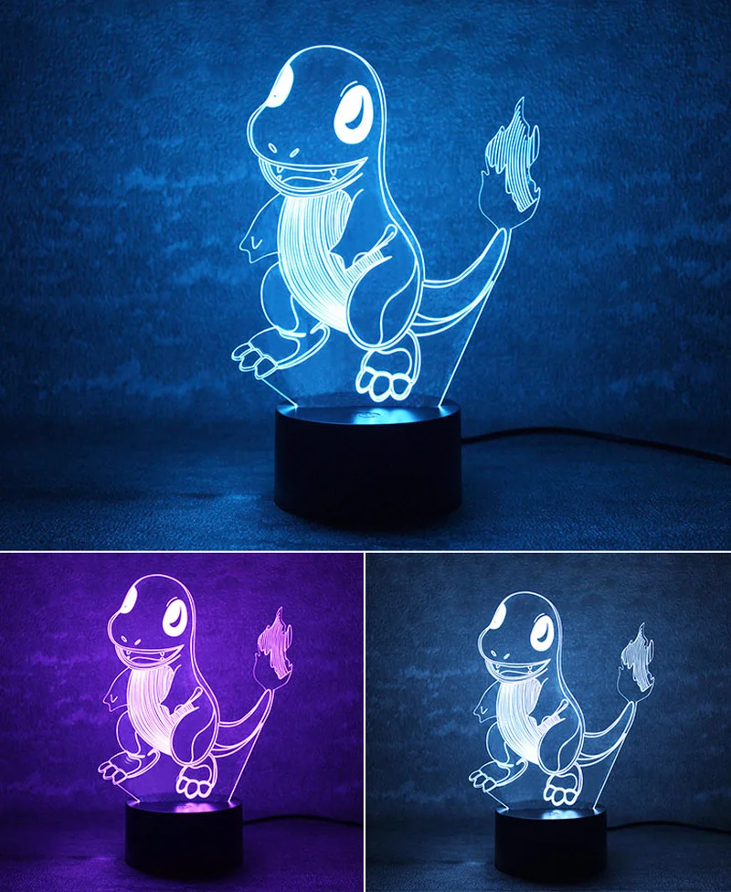 Маленький Огненный Дракон Charmander 3D Голограмма ночник USB Lampara Luz De LED подарок для