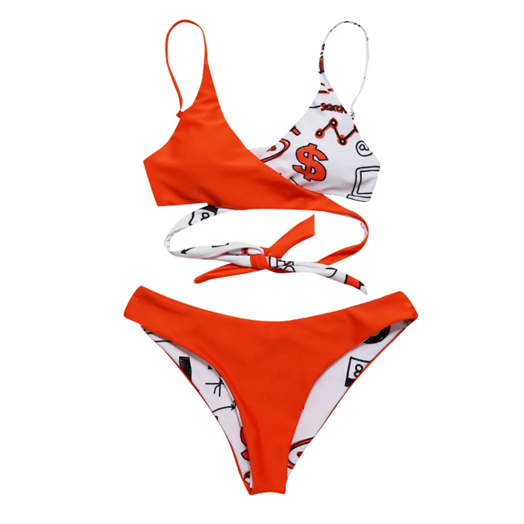 

Women Swimwear Bikini Set Print Push-Up Padded Bathing Swimsuit Beachwear Triangle Stroj Kapielowy Fatos De Banho
