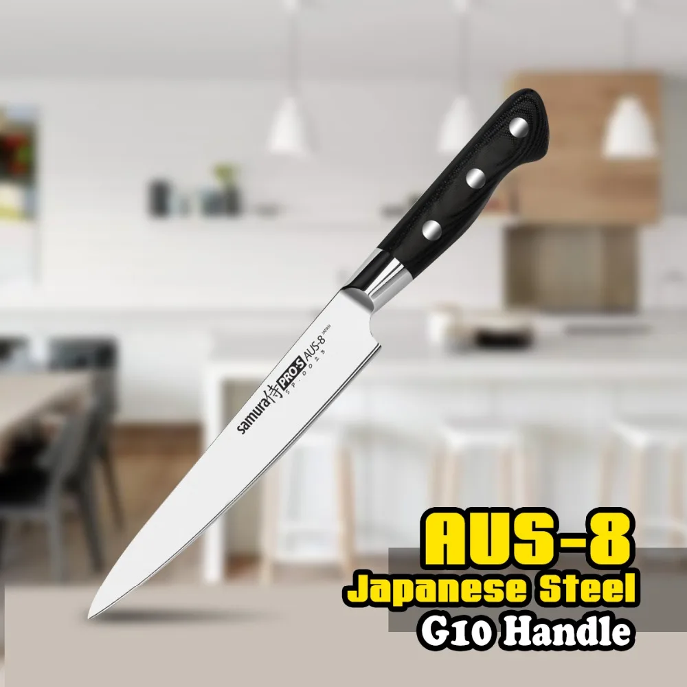 

Utility Knife for Paring Carving- AUS-8 Japanese High Carbon Stainless Steel Kitchen Knife - Ergonomic G10 Handle - 6''(152mm)