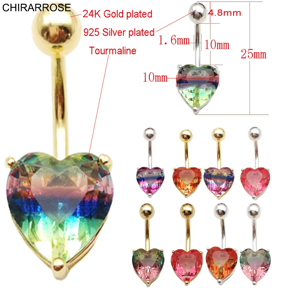 Schmucksets & Mehr Gelernt Mode Liebe Herz Turmalin Nabel Piercing Gold Bauchnabel Ringe Silber Überzogene Bauch Piercing Körper Schmuck Für Frauen SchnäPpchenverkauf Zum Jahresende Schmuck & Zubehör