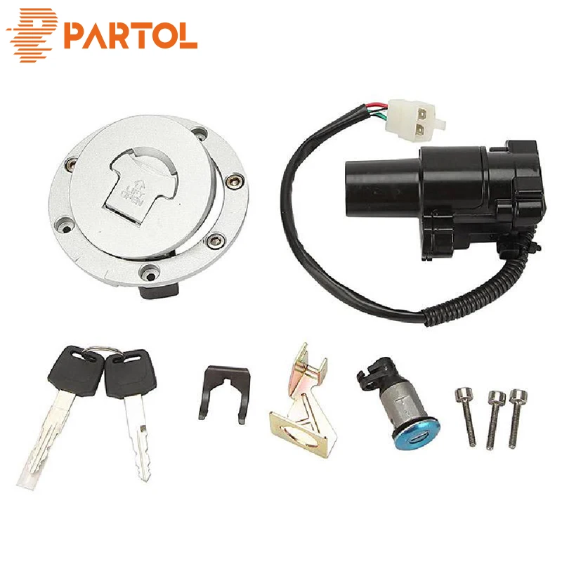 

Partol Motorcycle Ignition Switch Fuel Gas Cap Set Motorbike Fuel Tank Cap Cover CNC For Honda CBR600 F4 1999 2000 F4I 2001 2002