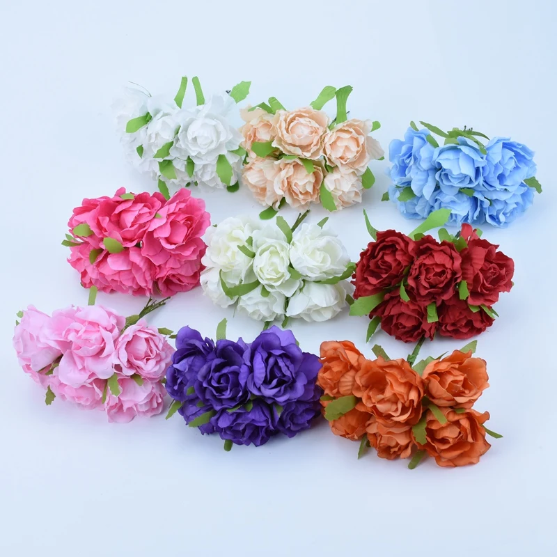 

6pcs/lot cheap silk rose DIY wedding home christmas new Year Birthday car decoration fake artificial flowers gifts carnations
