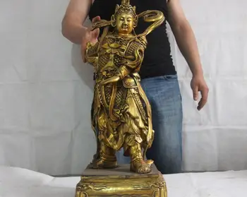 

Chinese Copper Gild Weituo Wei Tuo Skanda Veda God warrior knight deity Statue 8.02