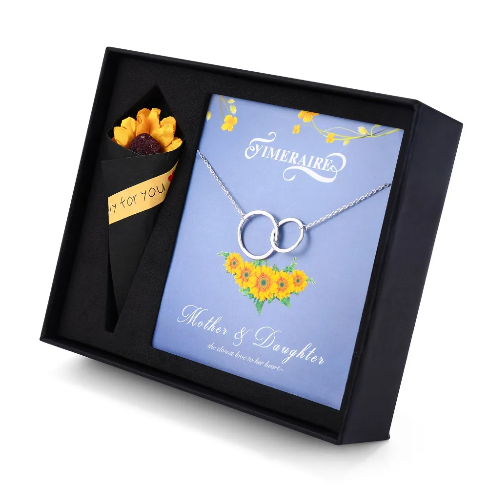 

2018 Double Circle Mother Daughter Necklace 925 Sterling Silver Necklace For Women collares erkek kolye Christmas Gift With Box