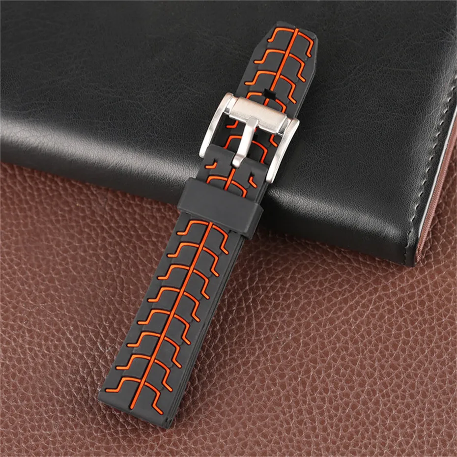 Red Blue Orange 20mm 22mm 24mm Men Silicone Soft Watch Band Pin Buckle Male Wrist Replacement Watches Strap + 2 Spring Bars (3)