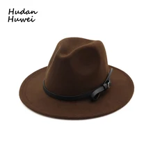 Винтаж Для женщин плоские края Джаз Шапки леди шерстяного войлока официальная Вечеринка джаз шляпа Федора с поясом пряжкой Европейский США GH-329