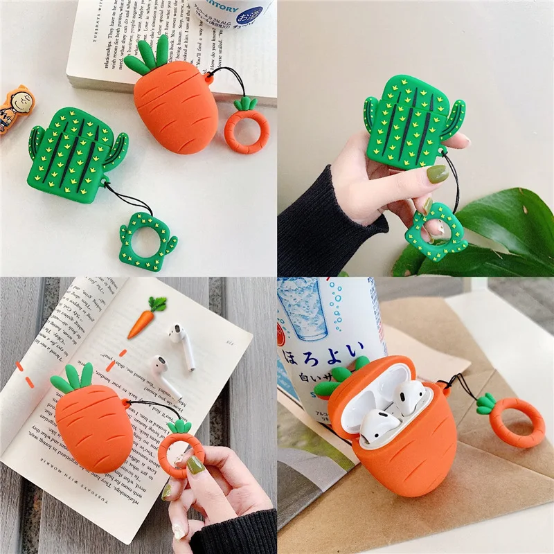 

Fresh Cactus carrots Silicone Protective Case for AirPods 1/2 Bluetooth Earphone Charger Box Cover Anti-lost Lanyard Gift
