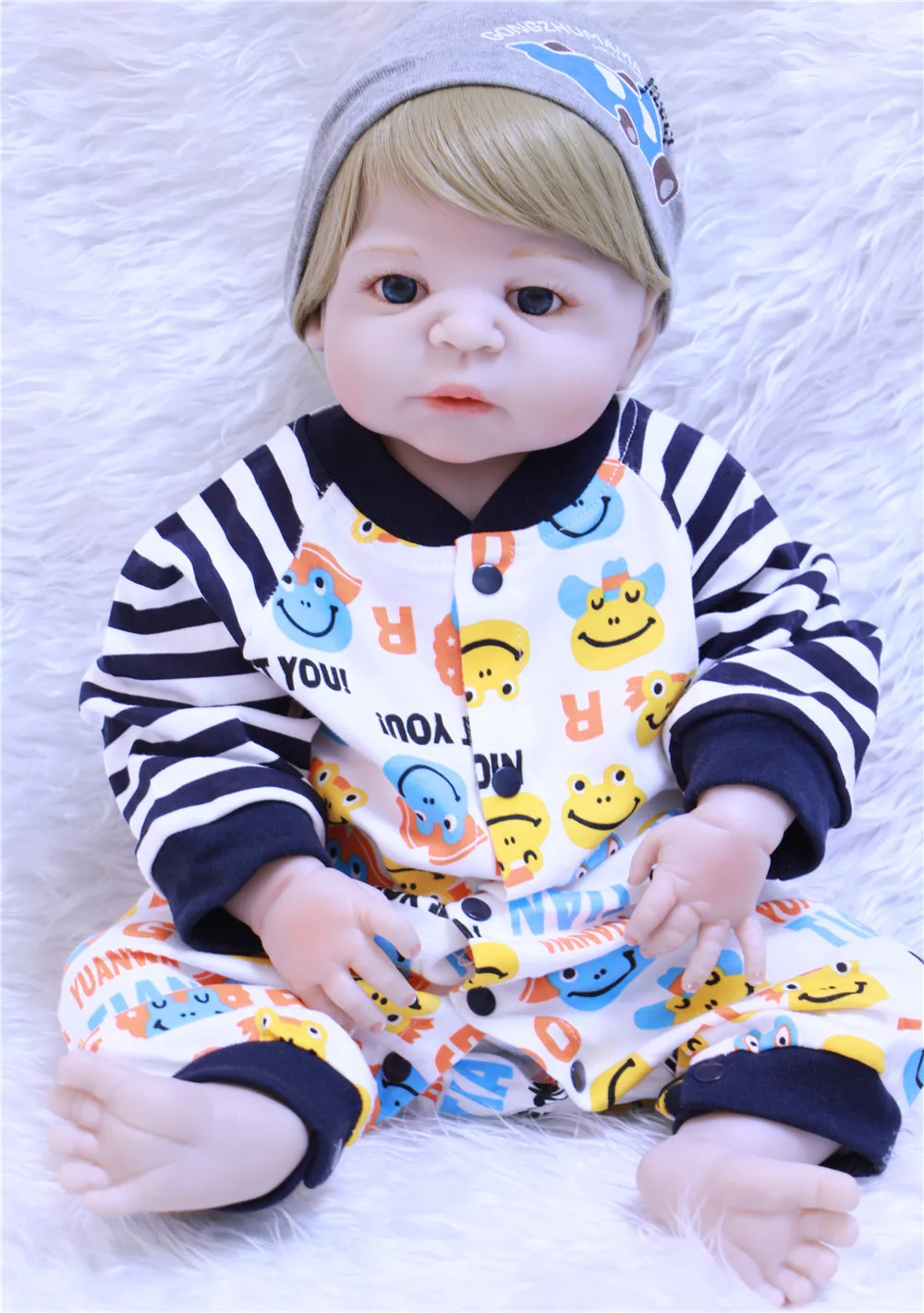 

23inch/57cm Bebe Reborn Doll Silicone Boy Toy Reborn Baby Doll Gift for Children Good looking blue eyes Baby Doll boneca de pano