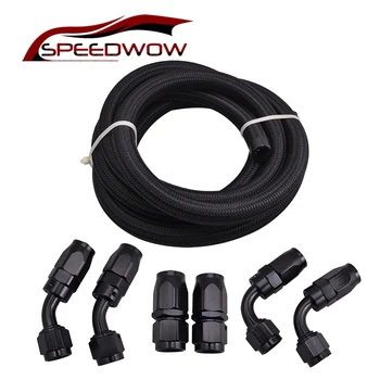 

AN6 Nylon & Stainless Steel Oil/Fuel Braided Hose 10 Feet Pipe+Straight+45+90 Degree Swivel Fitting Oil Hose End Adaptor Kit