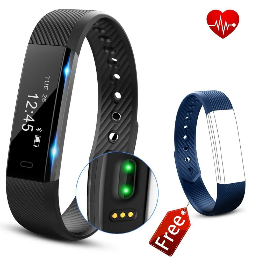 

Hembeer ID115 HR Heart Rate Monitor Smart Band Fitness Tracker Bracelet Sleep Tracker Step Counter with replacement strap