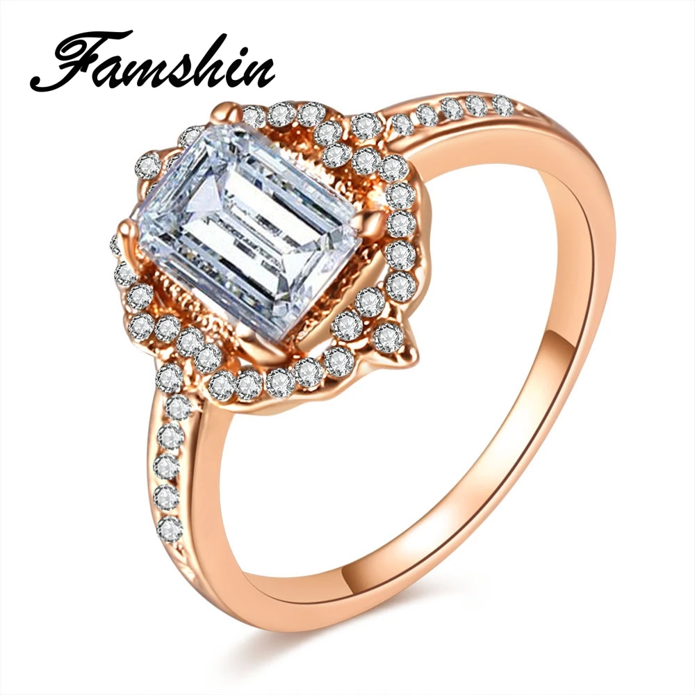 

FAMSHIN Fashion Big Cubic Zirconia Rings For Women Romantic Crystal Engagement Wedding Party Ring Female Bijoux Jewelry 2018 New