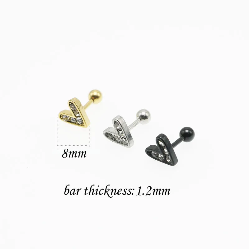 2pcs Romantic Heart Ear Studs Earrings Button Earring Brincos Pendientes Surgical Steel Crystal Jewelry Women Silver Gold Black3