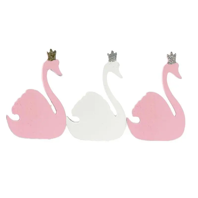 

Nordic Style Wooden Crown Swan Wall Mural Home Decoration Creative Glitter Wall Hanging Room Home Decoration VQW3258