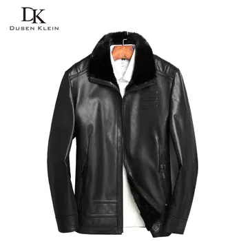 

Shearling winter coats men Dusen Klein Genuine sheepskin Slim Designer mink collar mink fur Liner Winter leather jacket71N7150