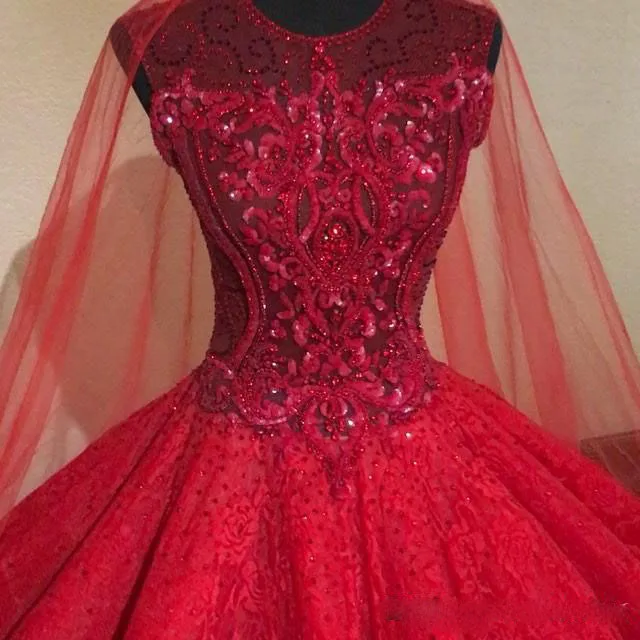 Великолепные красные пышные кружевные платья для выпускного вечера с бусинами и кристаллами Длинные бальные платья Дубай Выпускные платья Саудовская Арабская Vestido Longo