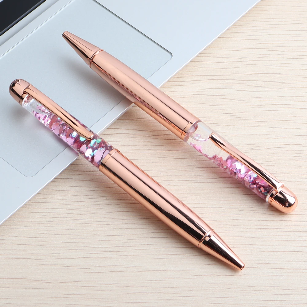 GENKKY Rose Gold Pen Kawaii luxury Crystal Ball Pens For School Office Flow Oil Crystal Gold Foil Metal Gift Pens Writing 0.7mm