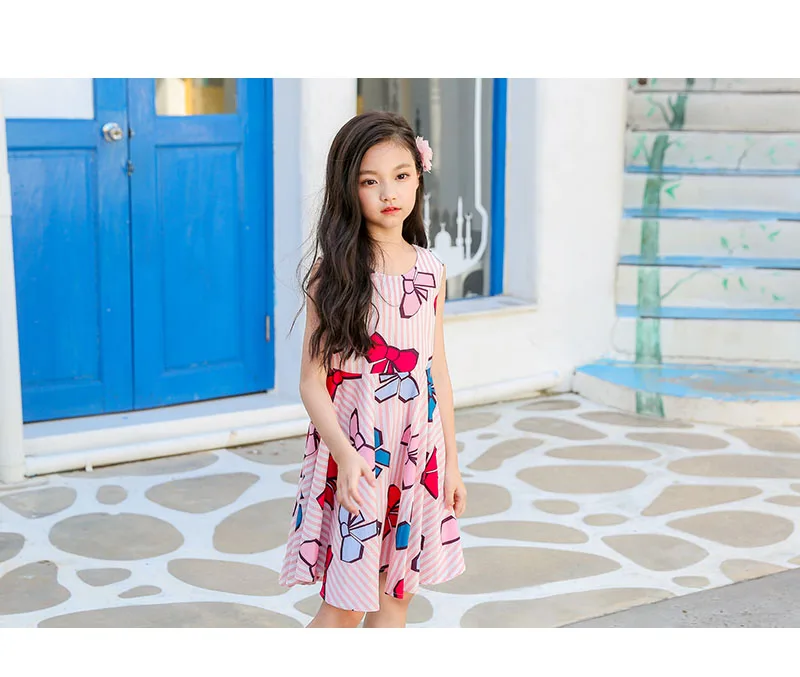 baby girl summer dress 2018 with bow pink blue print teenage children dresses girls 6 sleeveless kids party dresses for girls 4 5 6 7 8 9 10 11 12 13 14 15 years big little baby girl summer dress 2018 princess dress children (4)