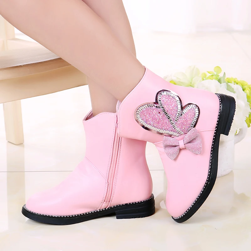 

Fashion Martin Snow Boots Rhinestone 2018 New Genuine Leather Girls Boots Cotton Boots Bowtie Children Winter Boots