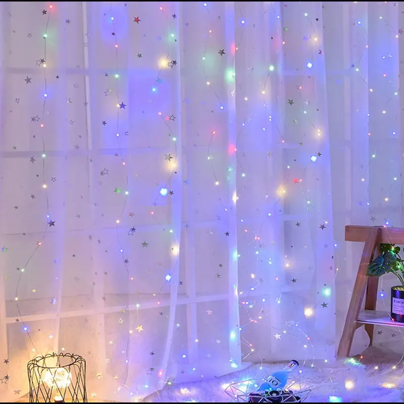 

LED 5V Holiday Night Lights 3*3M USB Curtain Colorful Copper Wire String Lights Warm White/RGB For Christmas Party Home Decor