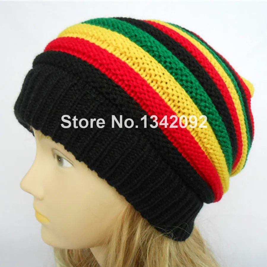 1PCS Knitted Jamaica Rasta Cap Reggae Beanie Stripe Hip Hop Baggy