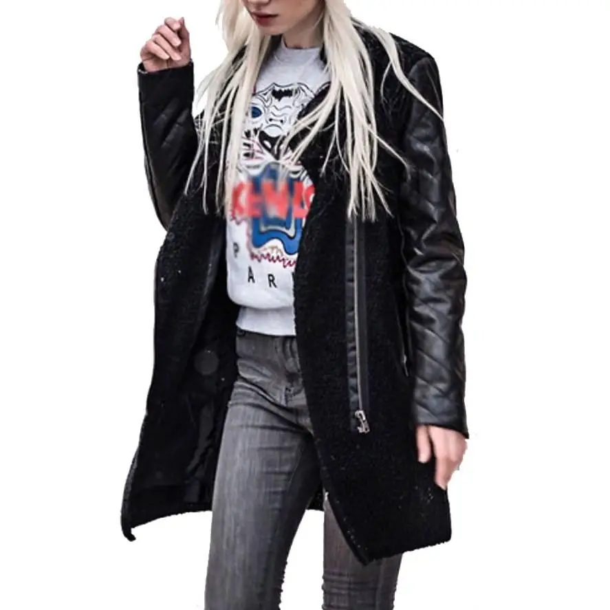 

CHAMSGEND female jackets Women Coat Zipper Leather Splice Jacket Slim Coats Winter Jackets woman 2018 C30109