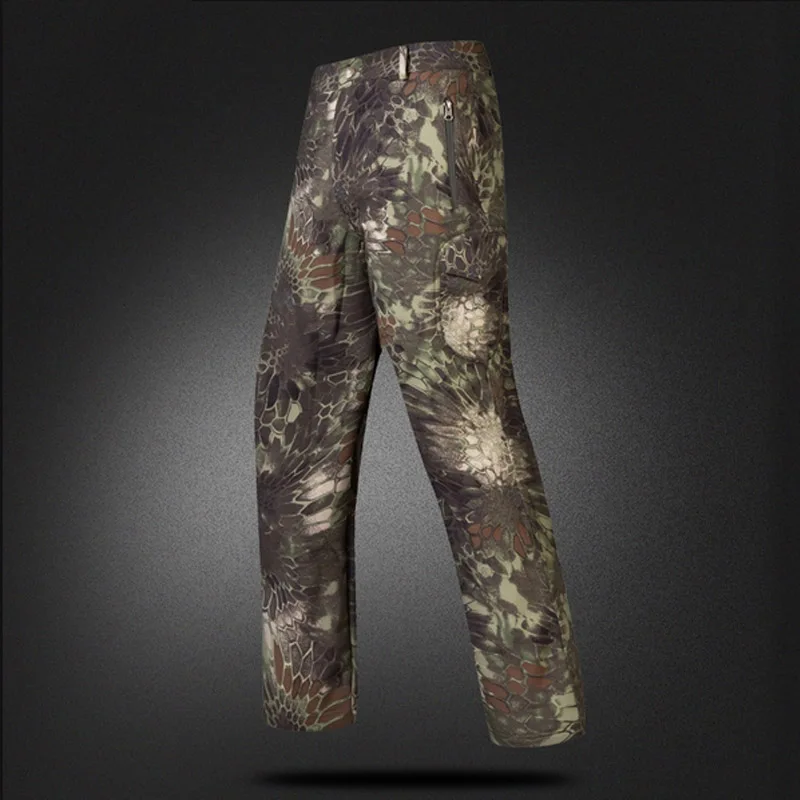 

HOT 2019 Outdoor Winter Thicken Cargo Camouflage climbing TAD shark skin soft shell military Waterproof Wind Hiking Pants men