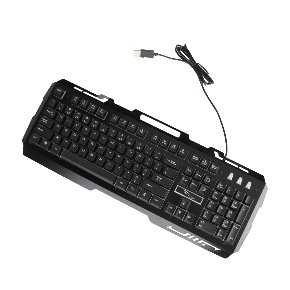  3 Backlights Metal Pro Gaming Keyboard USB Wired Powered Full Game Keyboard for PC Games LOL Dota C