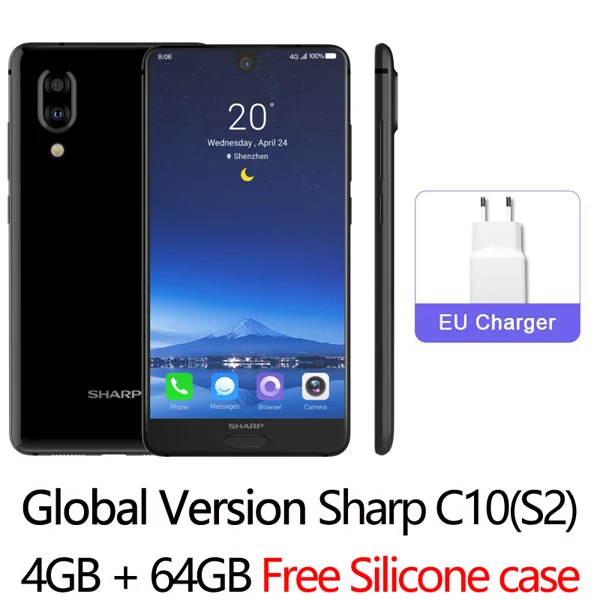 Глобальная версия SHARP S2 SHARP AQUOS C10 S2 4G FDD LTE 5," FHD мобильный телефон Восьмиядерный Snapdragon двойная задняя камера отпечаток пальца NFC - Цвет: 4G RAM 64G ROM Black