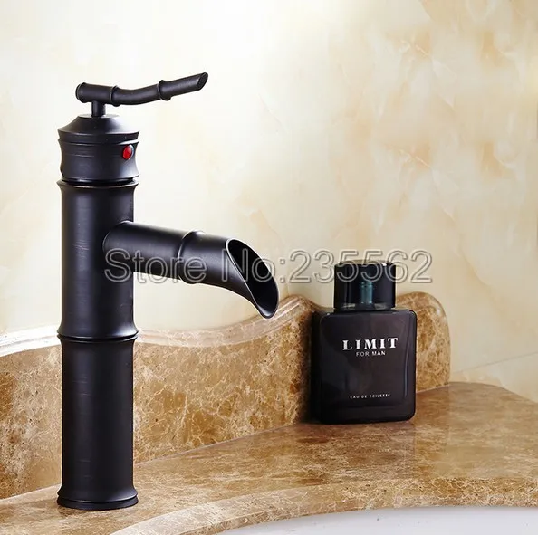 

Black Oil Brass Single Handle Bathroom Basin Faucet Classic Bamboo Style Vessel Sink Mixer Tap Single Hole Deck Mounted lnf069