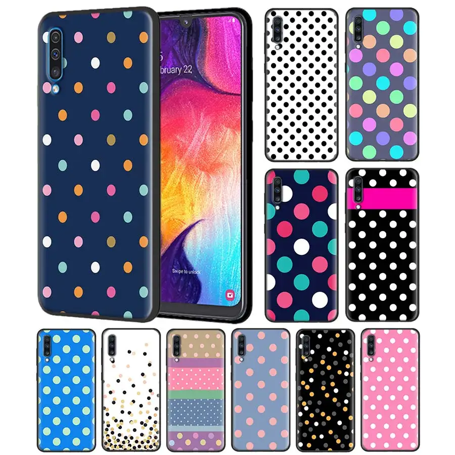 

Silicone Case for Samsung Galaxy A70 A50 A40 A10 A20 A30 A80 A6 A7 A8 Plus A9 Case Polka Dots pink girly Black Soft Case