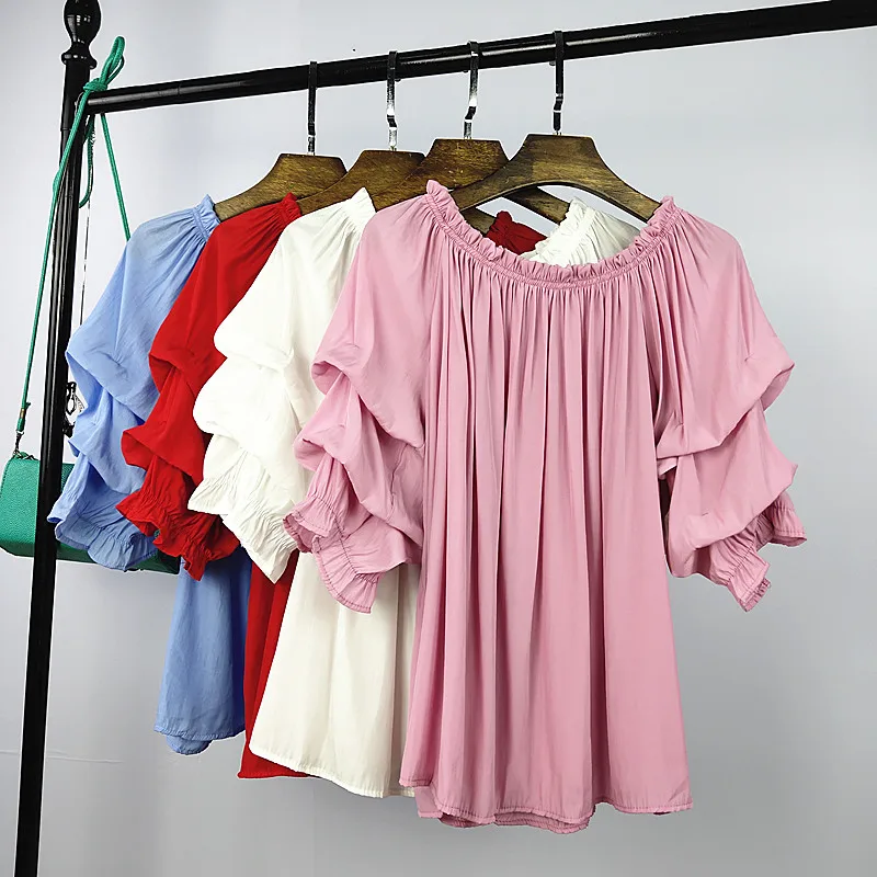 

Women Summer Vintage Chiffon Ruffles Pleated Shirt Lady Boho Beach Plus Size Loose Strappy Off Shoulder Shirts Blouse Tops Blusa
