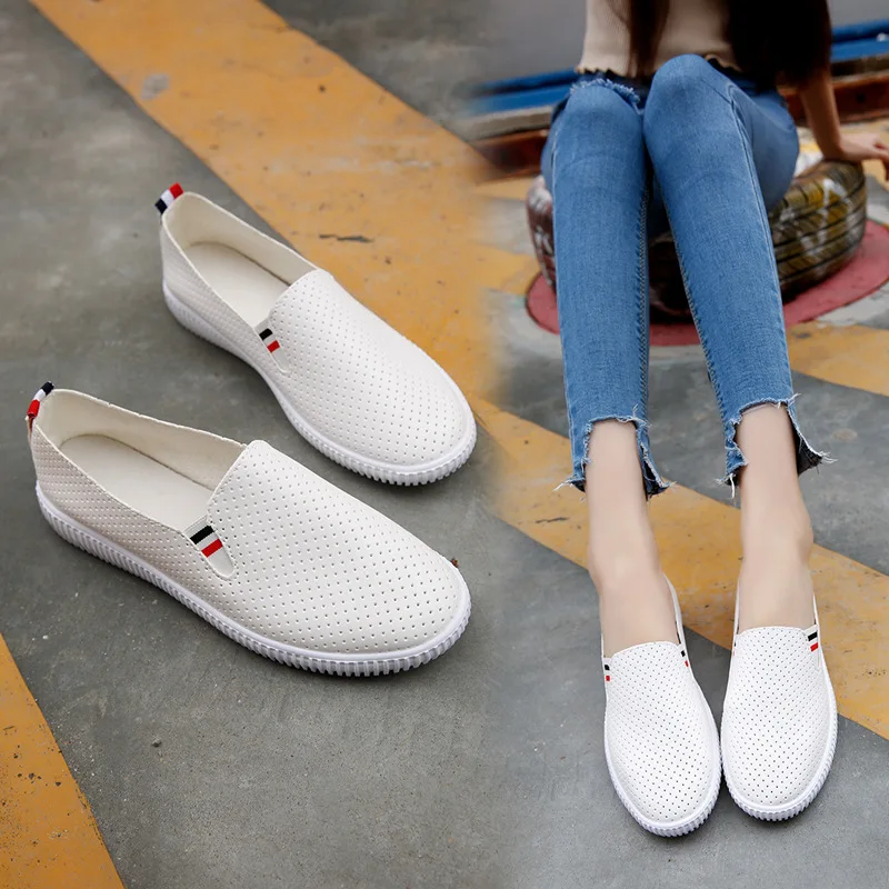 

Small White Shoes Female Leather Surface Spring Women's Flat Bottom Air-breathing Lazy People Foot Leisure baskets femme