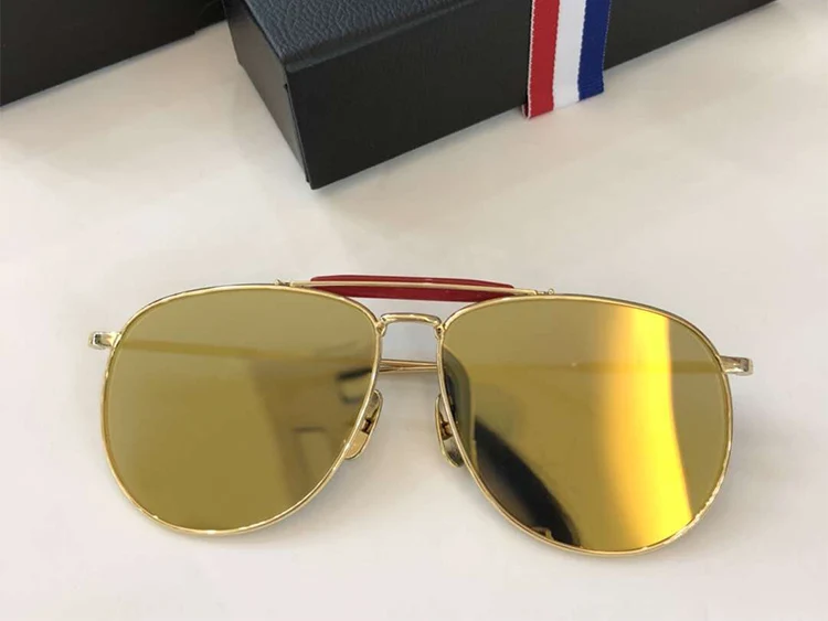 Нью-Йорк бренд том солнцезащитные очки высокого качества для женщин и мужчин титановые солнцезащитные очки Плоские линзы TB015 oculos de sol с оригинальной коробкой - Цвет линз: Золотой