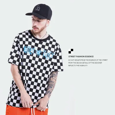 

Popular Logo Spring/Summer New Men's Checked Flame Print Men's T-shirt TEE with Round Neck and Short Sleeves Pure Cotton Plaid