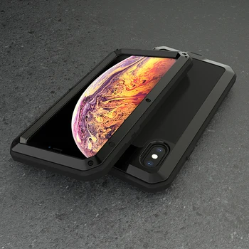 

Waterproof Case For iPhone XS XS MAX XR Luxury Aluminum Metal Silicone Tempered Glass Shockproof 360 Full Protection Case Cover