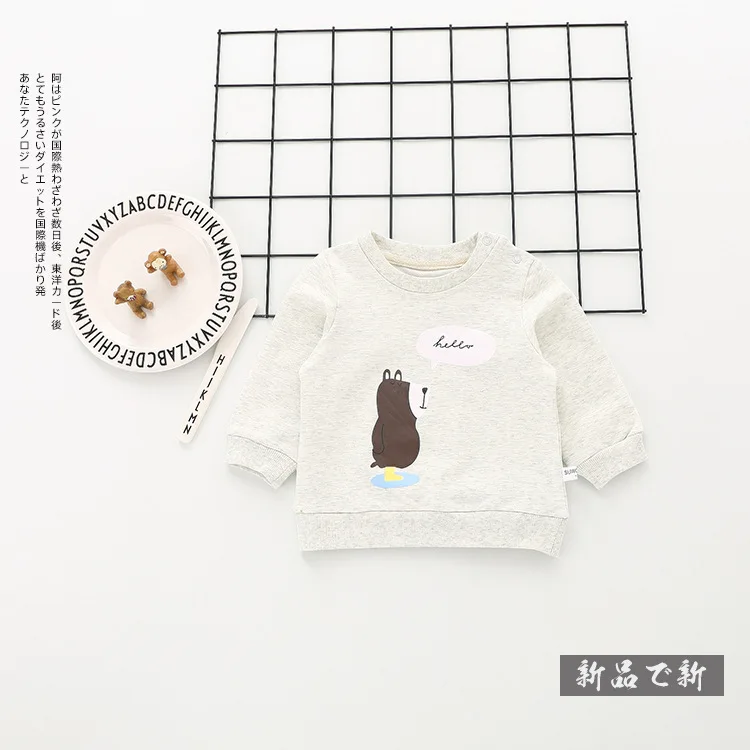 Серый VIMIKID/одежда для малышей, футболка г. Осенняя теплая хлопковая рубашка с длинными рукавами и круглым вырезом с изображением животных из мультфильмов детская одежда, футболка - Цвет: Серый
