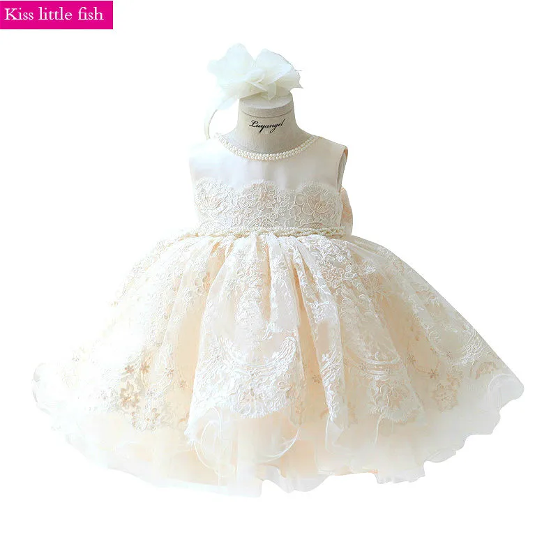 

Free shipping champagne baby girl birthday dress Flower girl dresses