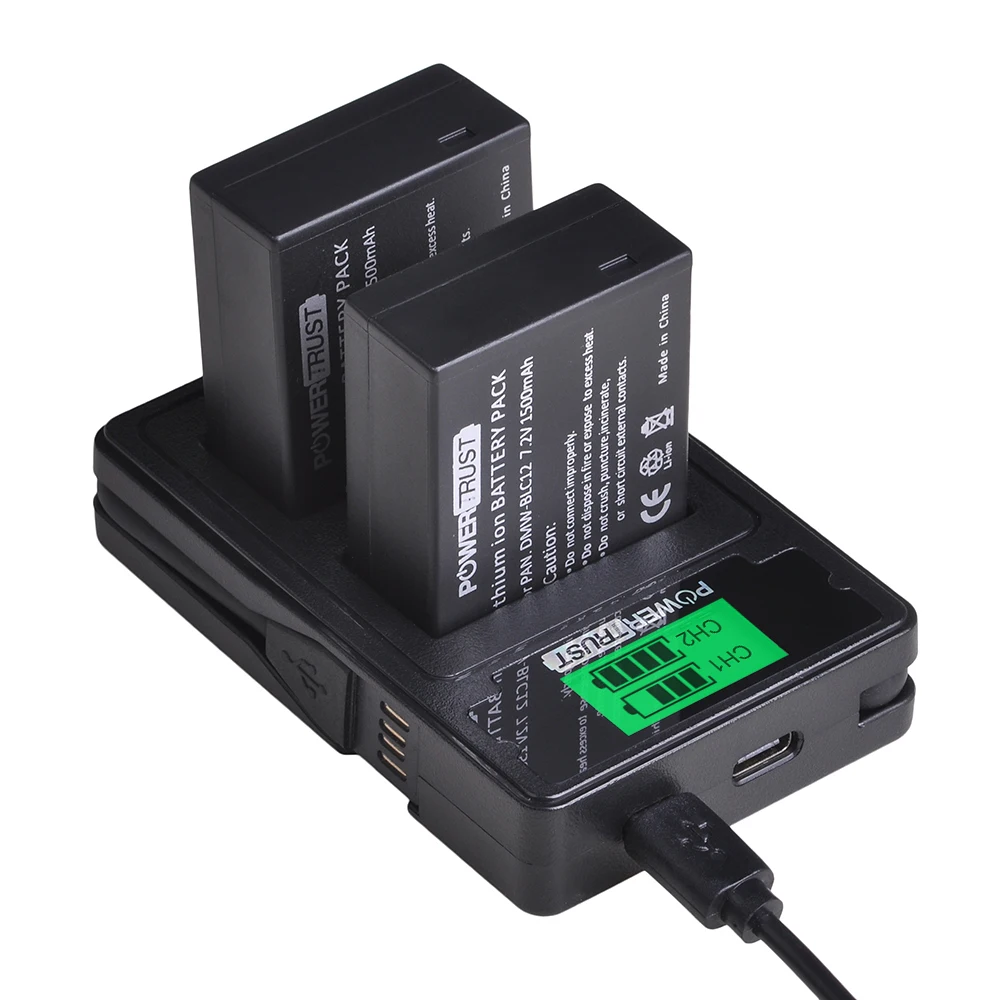 Аккумулятор PowerTrust для Panasonic Lumix двойное зарядное устройство с ЖК экраном и USB