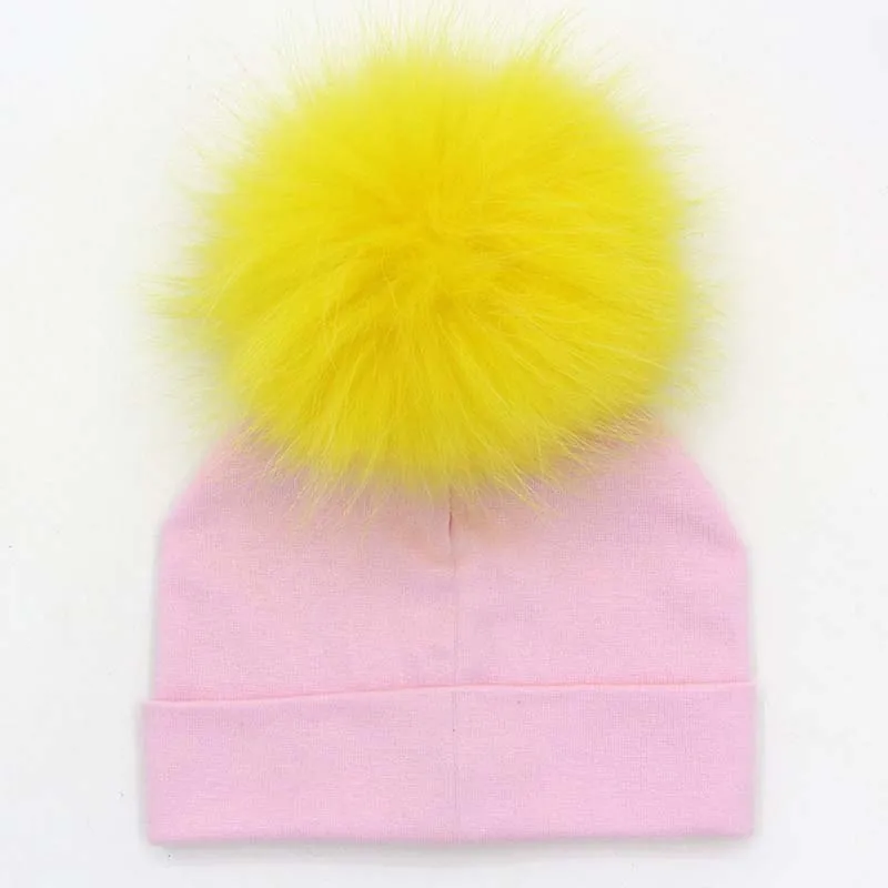 GZHilovingL новые детские хлопковые шапки-бини шапки с большим меховым помпоном для девочек и мальчиков, детские мягкие теплые зимние меховые шапки - Цвет: pink