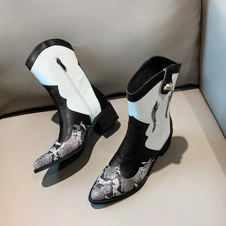 Г., новые Брендовые женские ботинки обувь на толстом каблуке с острым носком осенне-зимняя обувь женские ковбойские ботильоны из натуральной кожи