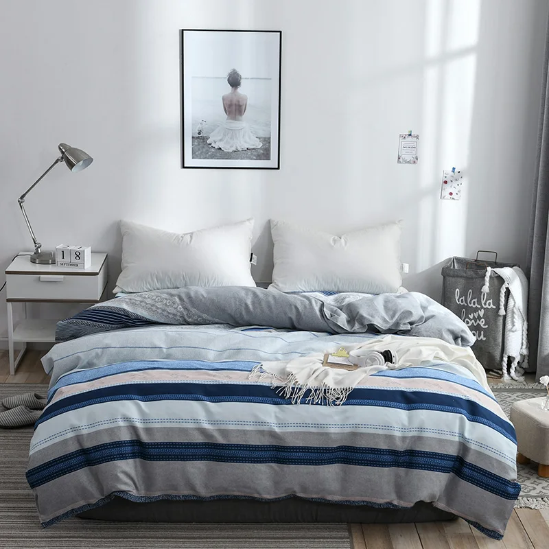 

Blue Stripe Pattern FUll Queen King Size Soft Duvet Cover Fiber Reactive Prints Quilt Cover Only Bedding Set 200x230cm Size